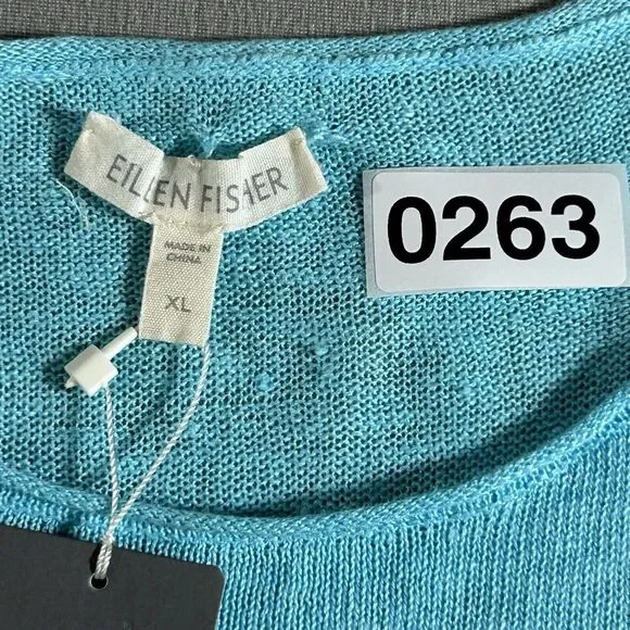 Eileen Fisher Top Women's XL Aqua Blue Knit Boho Lagenlook Linen Beach Tunic NWT - Picture 9 of 9